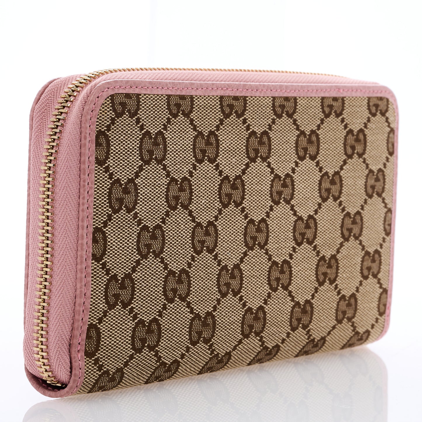 Monogram Dollar Calfskin Zip Around Wallet Beige Ebony Soft Pink