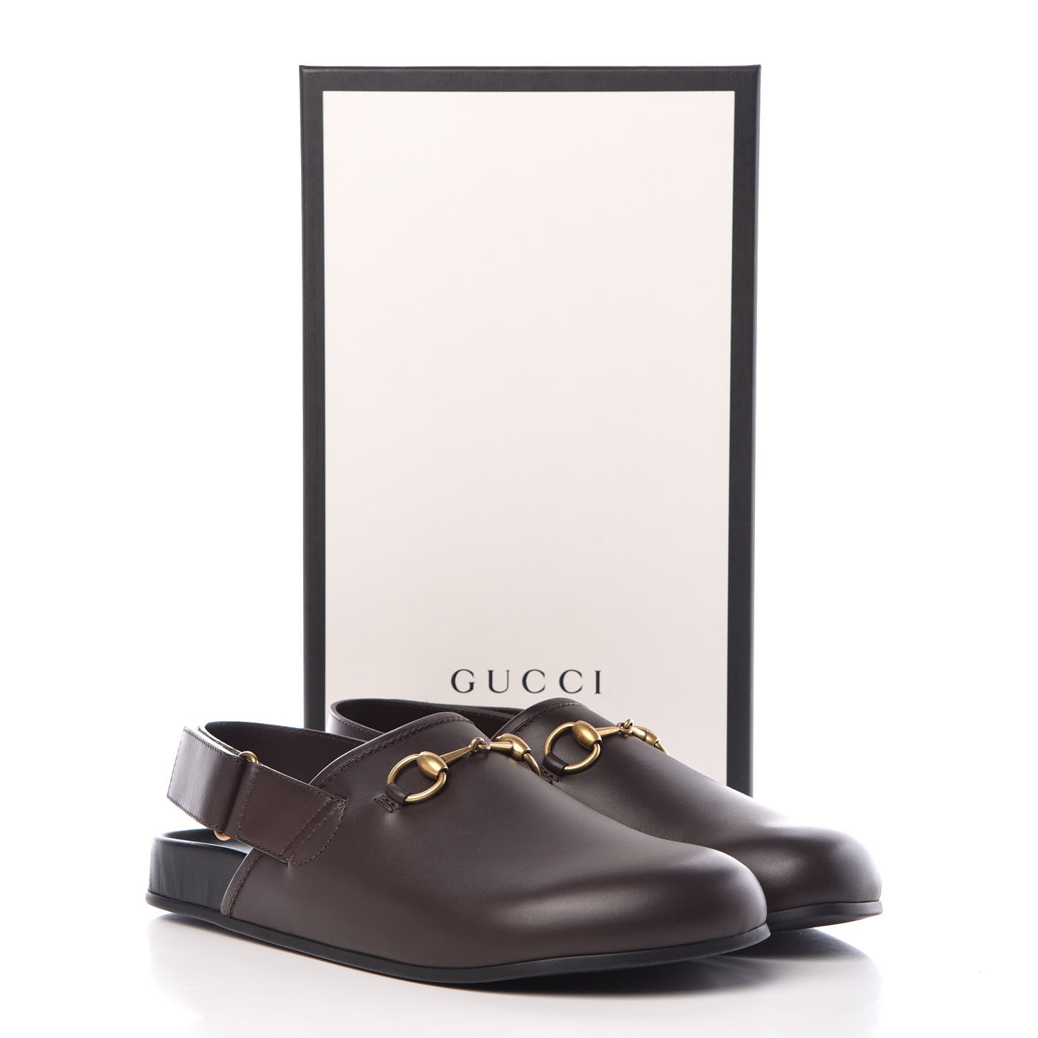 Gucci Calfskin Mens Horsebit River Slingback Slippers 9 Cocoa 9 of 9
