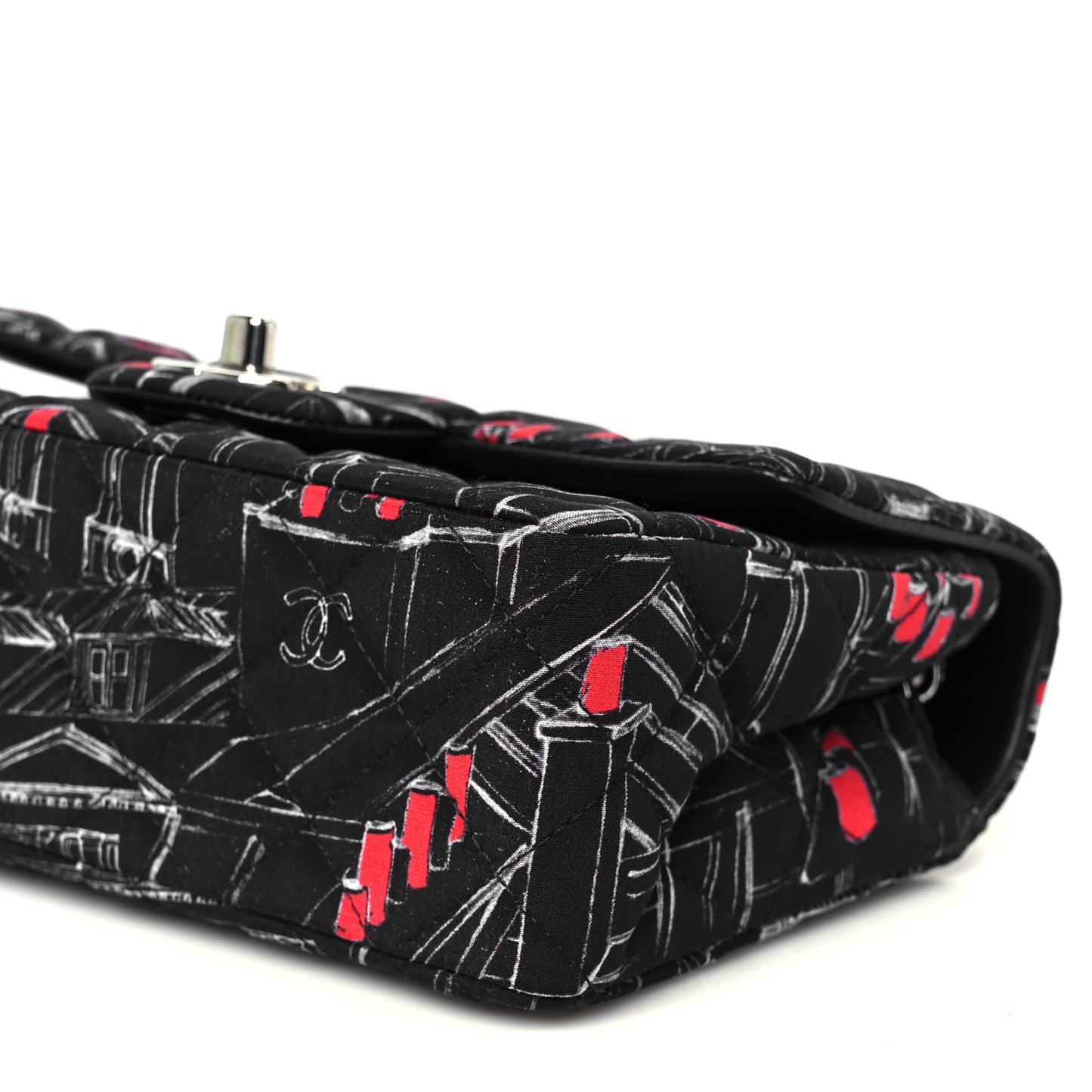 Fabric Printed Paris Rooftops Quilted Mini Rectangular Flap Black Red White