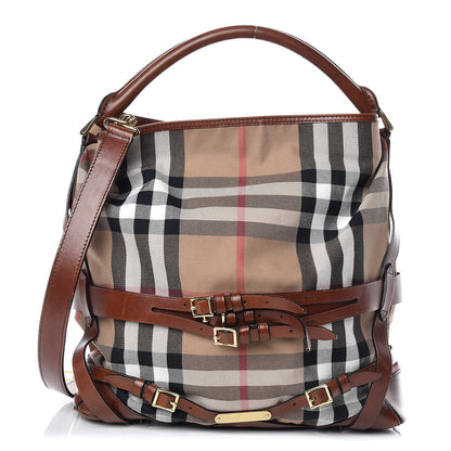 Burberry House Check Bridle Calfskin Medium Gosford Hobo Dark Tan 1 of 14