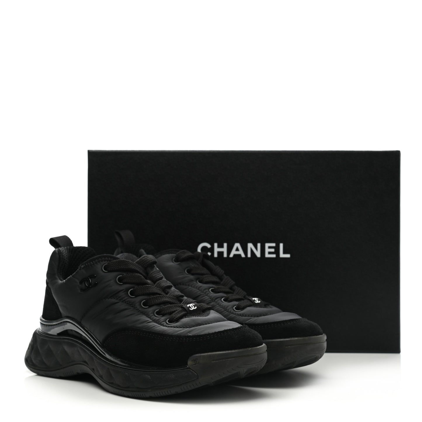 Nylon Calfskin Suede CC Sneakers 37.5 Black
