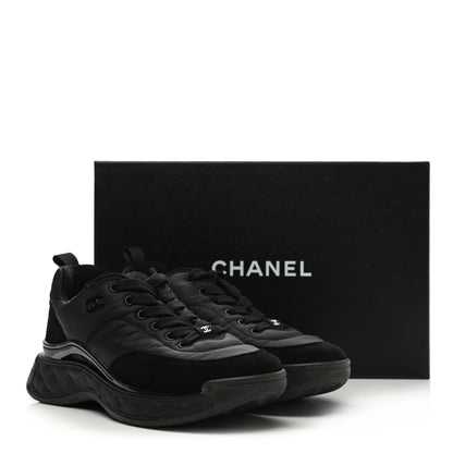 Chanel Nylon Calfskin Suede CC Sneakers 37.5 Black 10 of 10