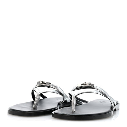 Hermes Metallic Goatskin Miss Sandals 36 Gris Argente 4 of 9