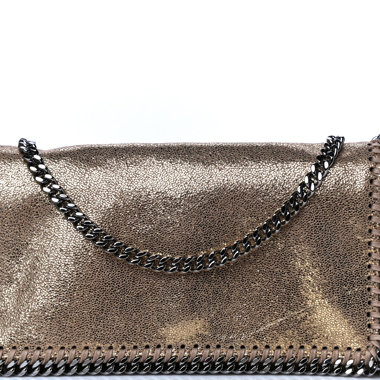 Metallic Crackle Shaggy Deer Falabella Crossbody Bag Gold