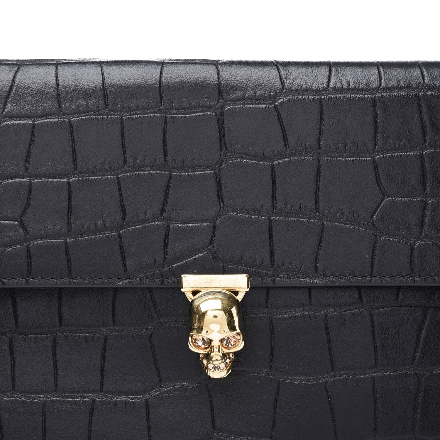 Alexander McQueen Calfskin Crocodile Embossed Skull Envelope Clutch Black 8 of 8