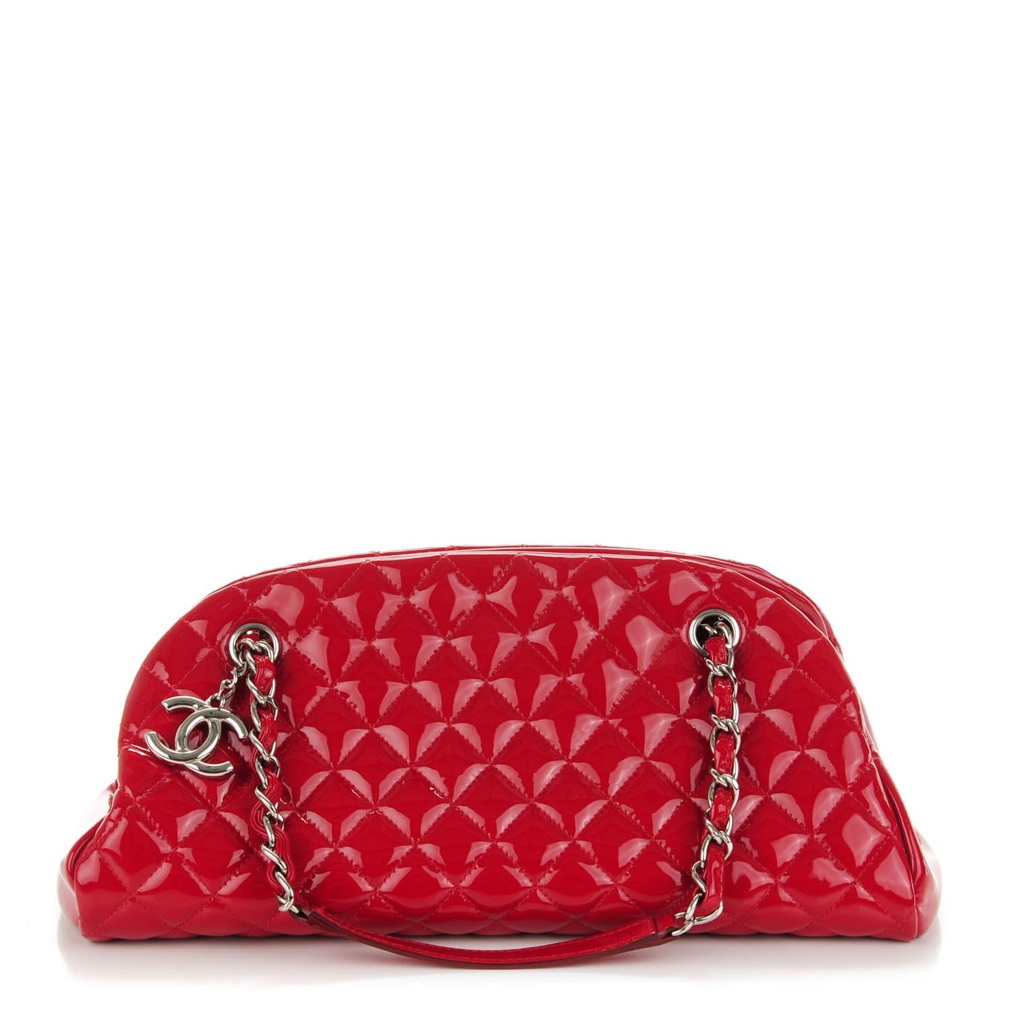 Patent Quilted Medium Just Mademoiselle Bowling Bag Red