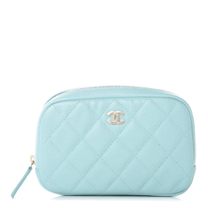 Chanel Caviar Quilted Small Curvy Pouch Cosmetic Case Light Blue 1 of 8