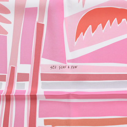 Hermes Silk Sea Surf and Fun Scarf 90 Blanc Rose Corail 3 of 7