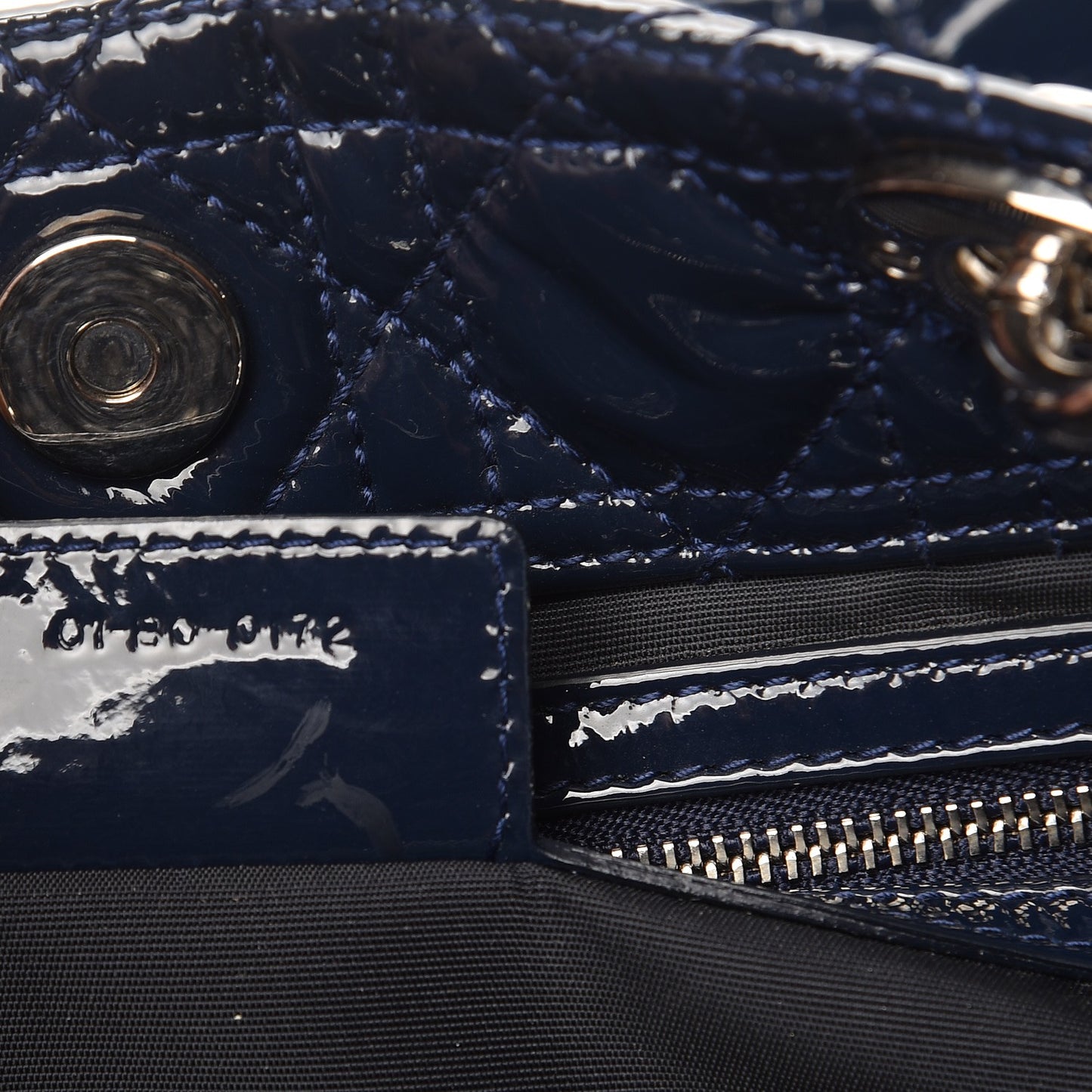 Patent Cannage Large Dior Soft Shopping Tote Navy Blue