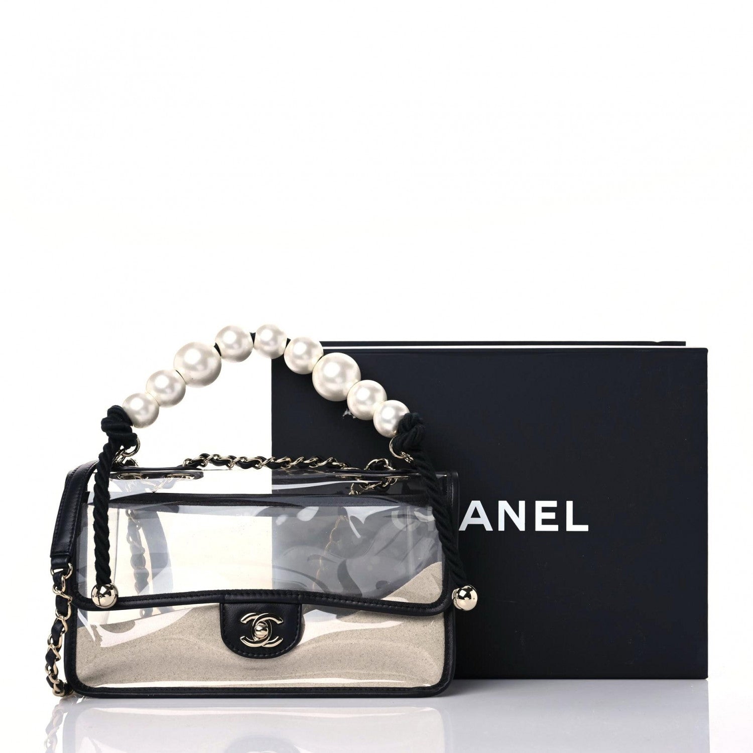 Chanel Lambskin PVC Sand By The Sea Flap With Pearl Strap Black 4 of 13