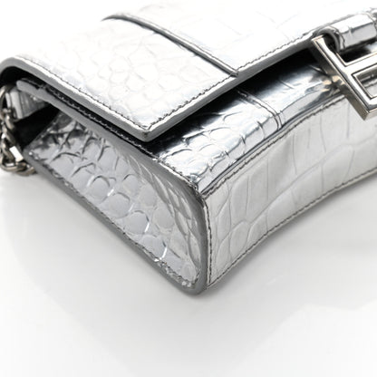 Balenciaga Metallic Calfskin Crocodile Embossed Hourglass Chain Bag Silver 9 of 10