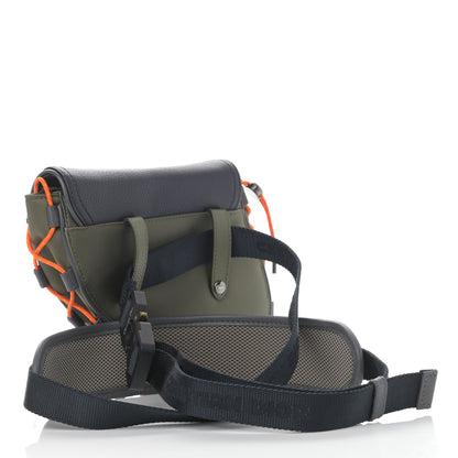 Christian Dior X SACAI Grained Calfskin Technical Fabric Mens Saddle Bag Olive Navy Blue 3 of 10