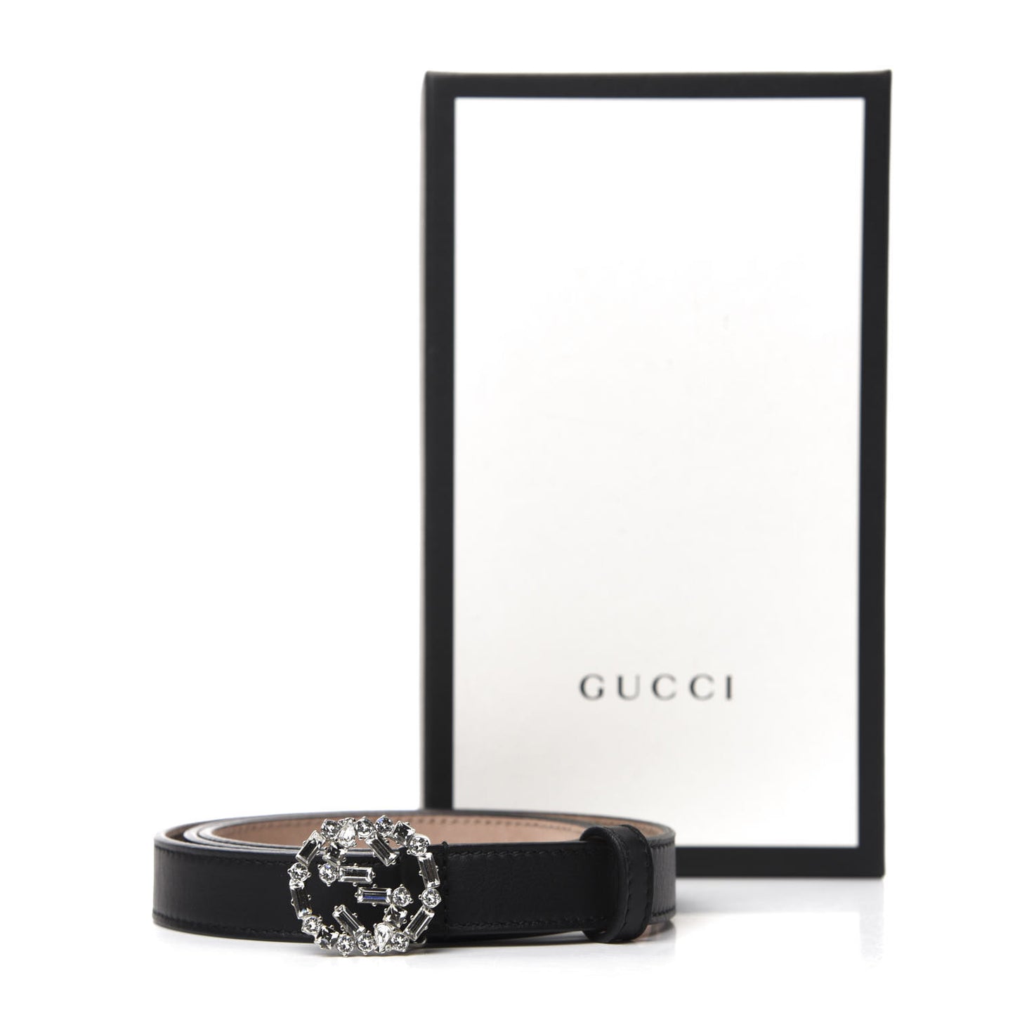Calfskin Crystal Interlocking G Belt 90 36 Black
