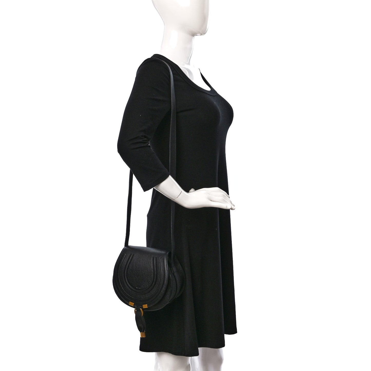 Grained Calfskin Small Marcie Saddle Bag Black