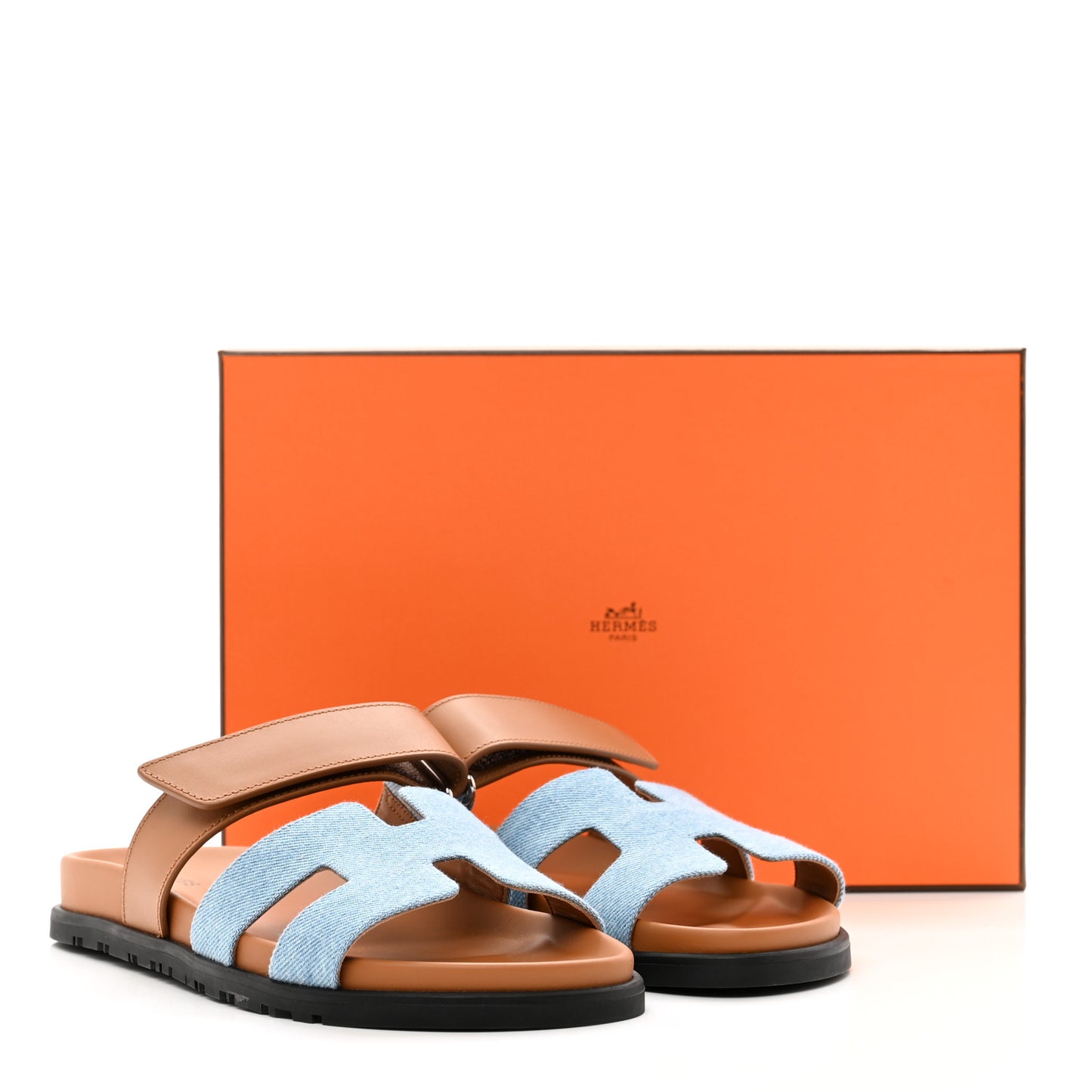 Denim Calfskin Womens Chypre Sandals 37.5 Bleu Clair Naturel