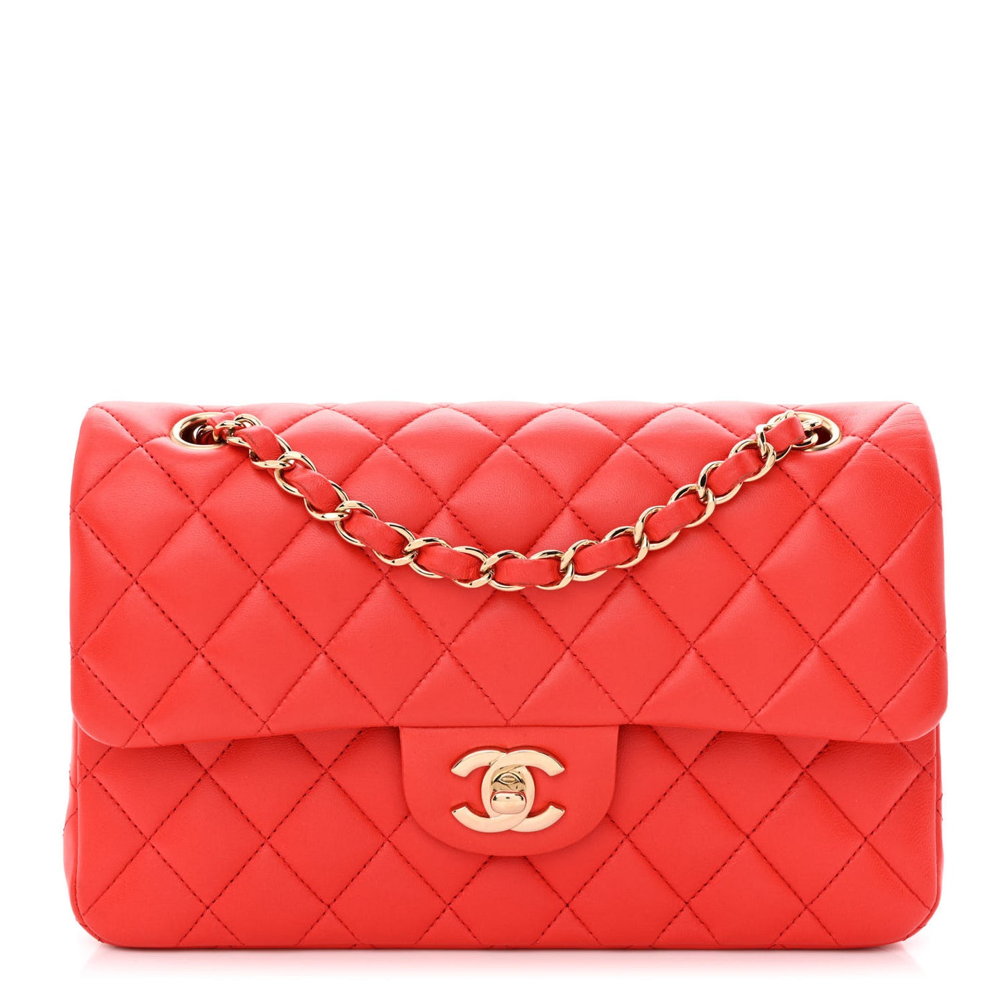 Lambskin Quilted Small Double Flap Red