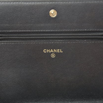 Chanel Metallic Goatskin Lambskin Boy Wallet on Chain WOC Black Gold 6 of 14
