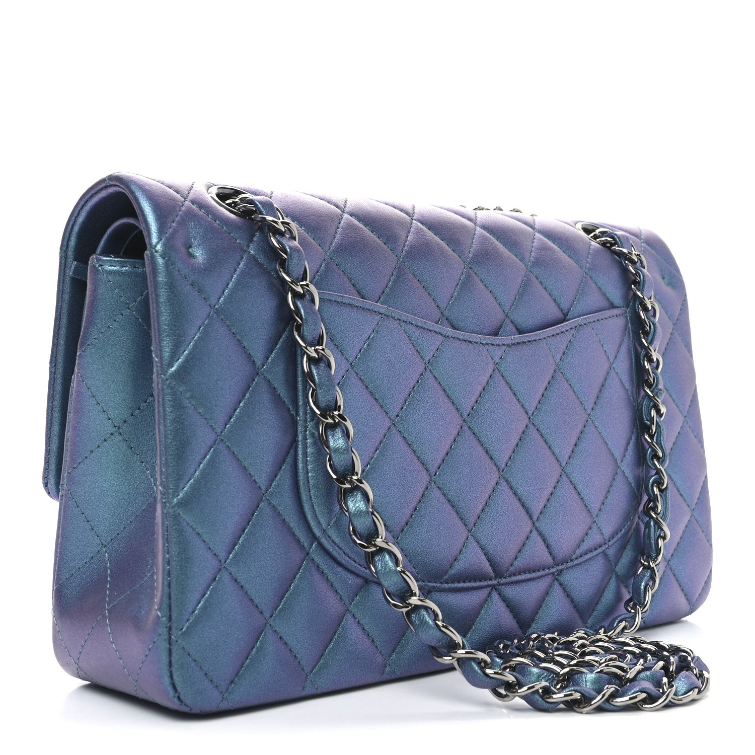 Chanel Metallic Lambskin Quilted Medium Double Flap Turquoise 3 of 11