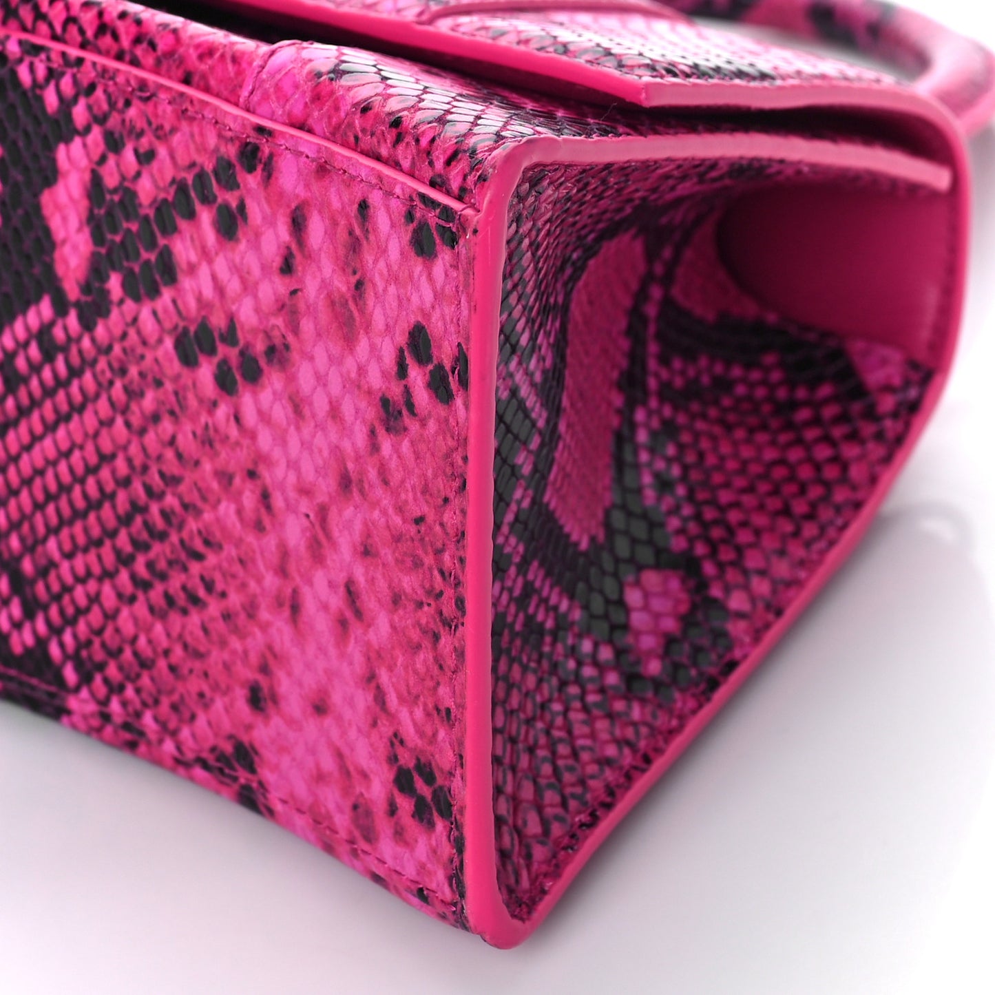 Shiny Calfskin Python Effect Small Hourglass Top Handle Bag Fuchsia Black