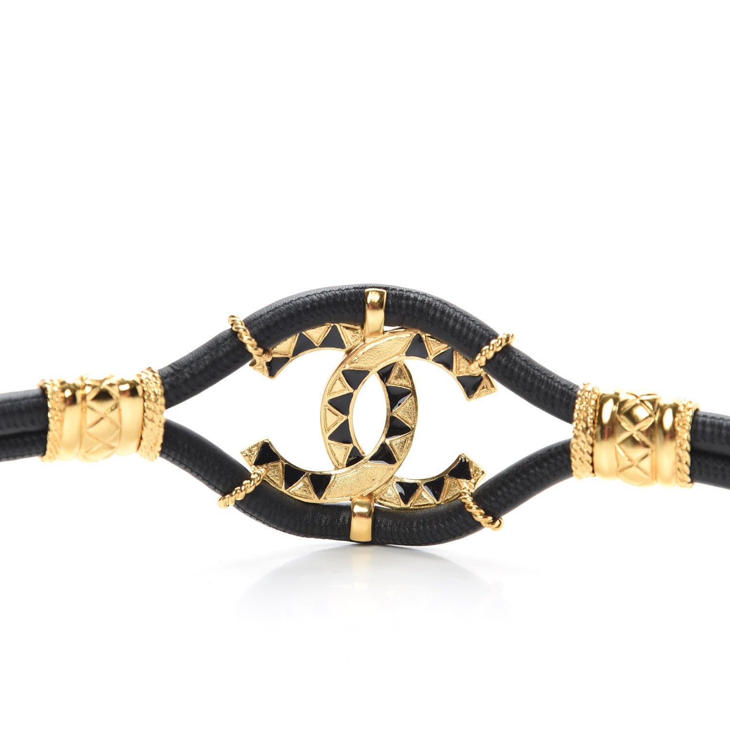 Chanel Calfskin Crystal Gripoix Poured Glass Along The Nile CC Belt 90 Black Gold 3 of 4