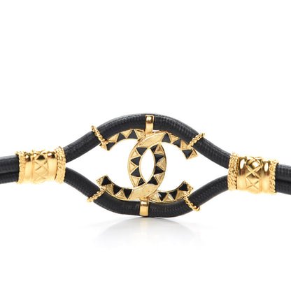 Chanel Calfskin Crystal Gripoix Poured Glass Along The Nile CC Belt 90 Black Gold 3 of 4