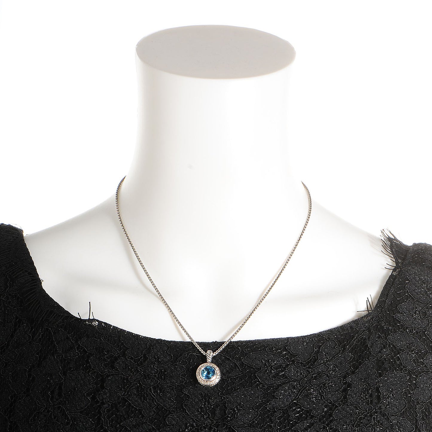 Sterling Silver Diamond Blue Topaz Necklace