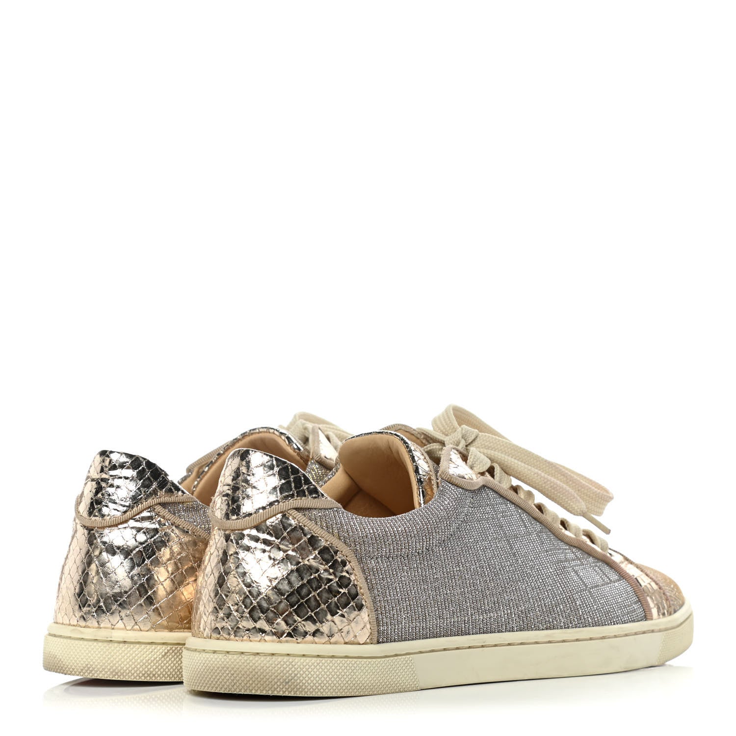 Christian Louboutin Seava Glitter Lame Flat Sneakers 37.5 Light Gold 4 of 10