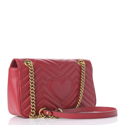 Gucci Calfskin Matelasse Small GG Marmont Shoulder Bag Hibiscus Red 3 of 11