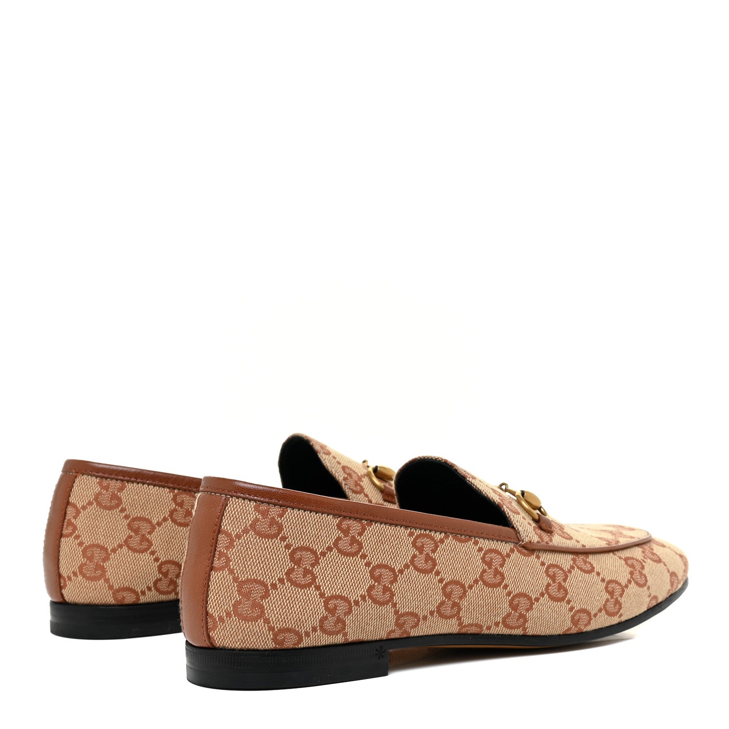 Gucci Canvas GG Monogram Horsebit Womens Jordaan Loafers 38 Beige Ruggine Rust 4 of 11