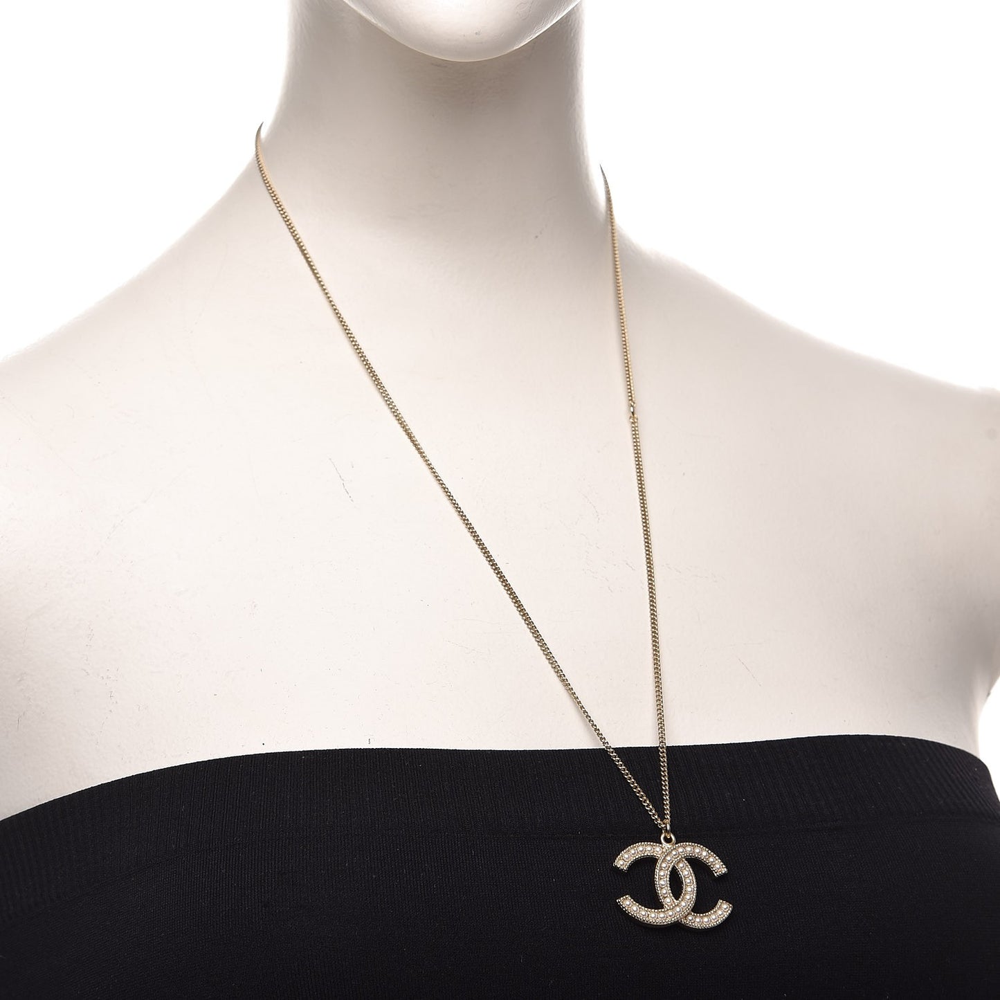 Pearl CC Pendant Necklace Light Gold