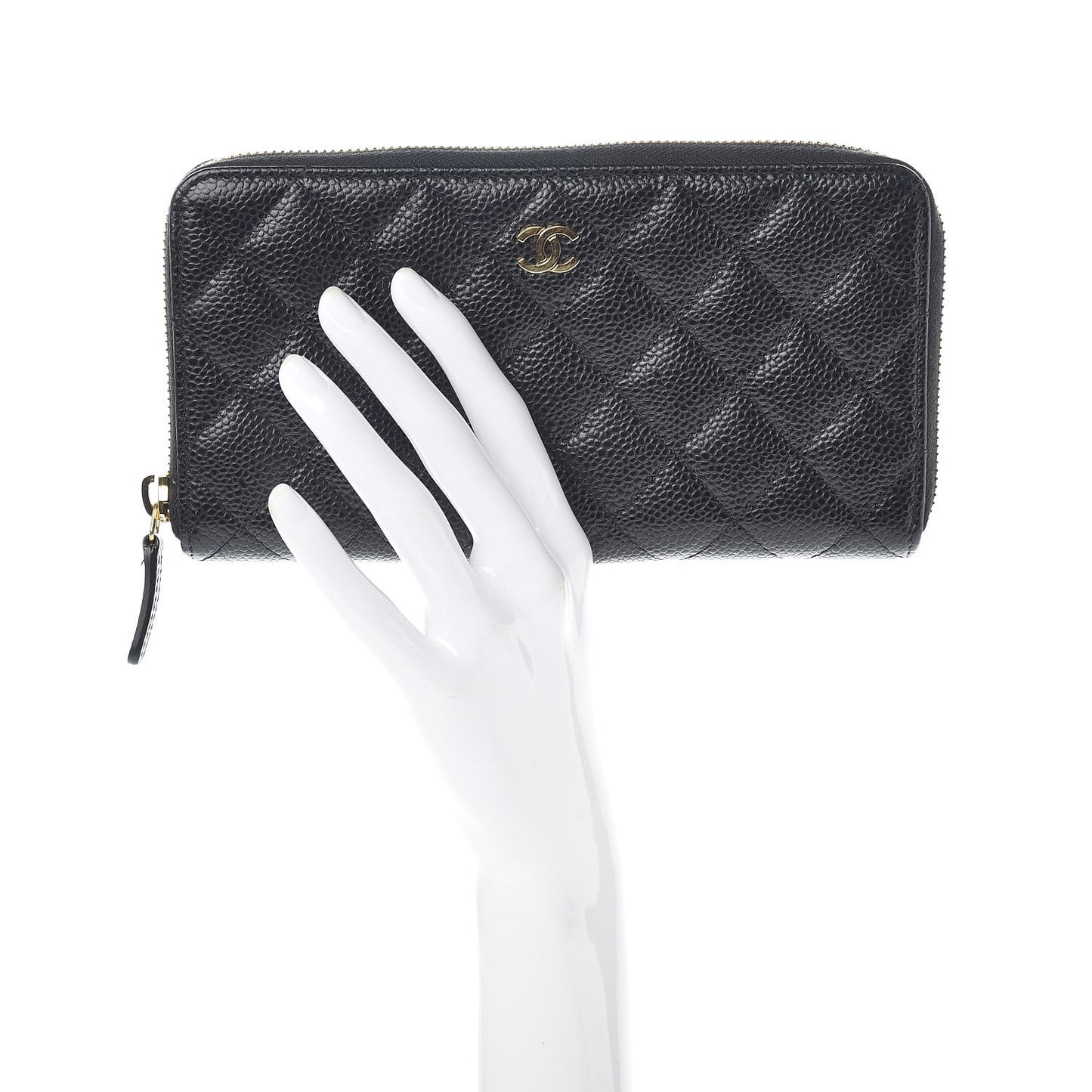 Caviar Quilted Large Gusset Zip Around Wallet Black