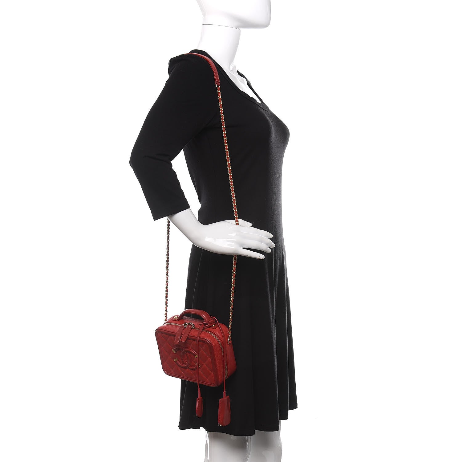 Chanel Caviar Quilted Small CC Filigree Vanity Case Red 2 of 11