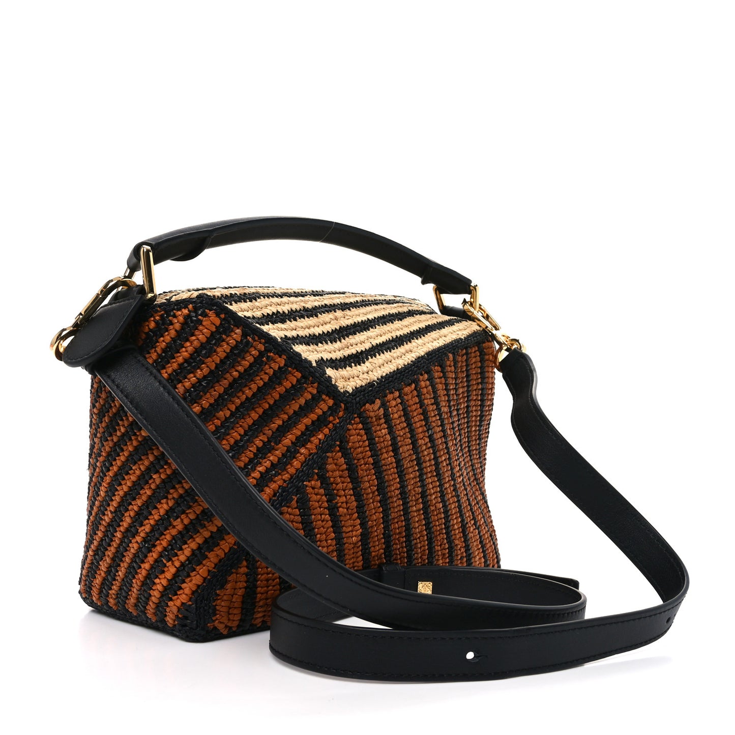 Calfskin Raffia Paula's Ibiza Small Puzzle Edge Bag Natural Honey Gold