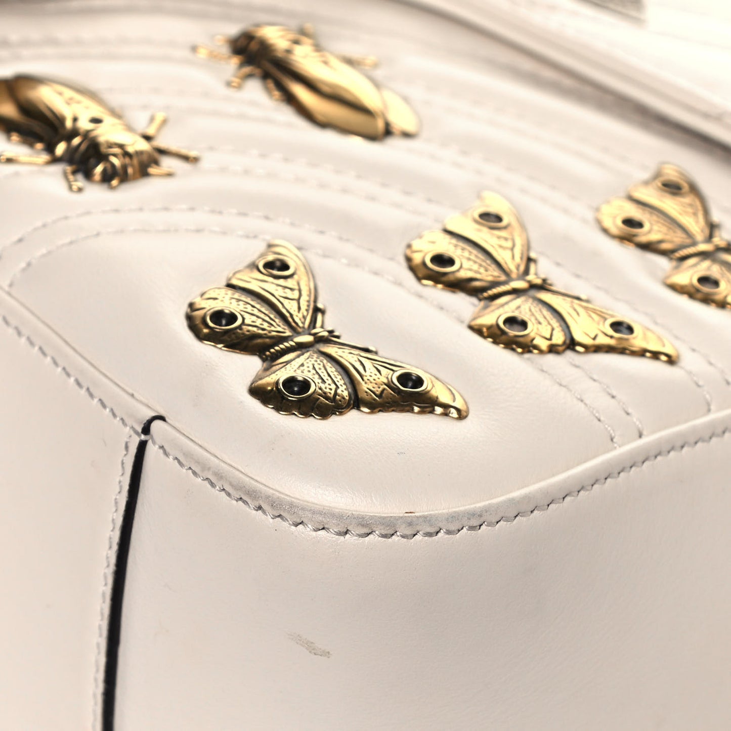 Calfskin Matelasse Animal Studs Medium GG Marmont Shoulder Bag Mystic White