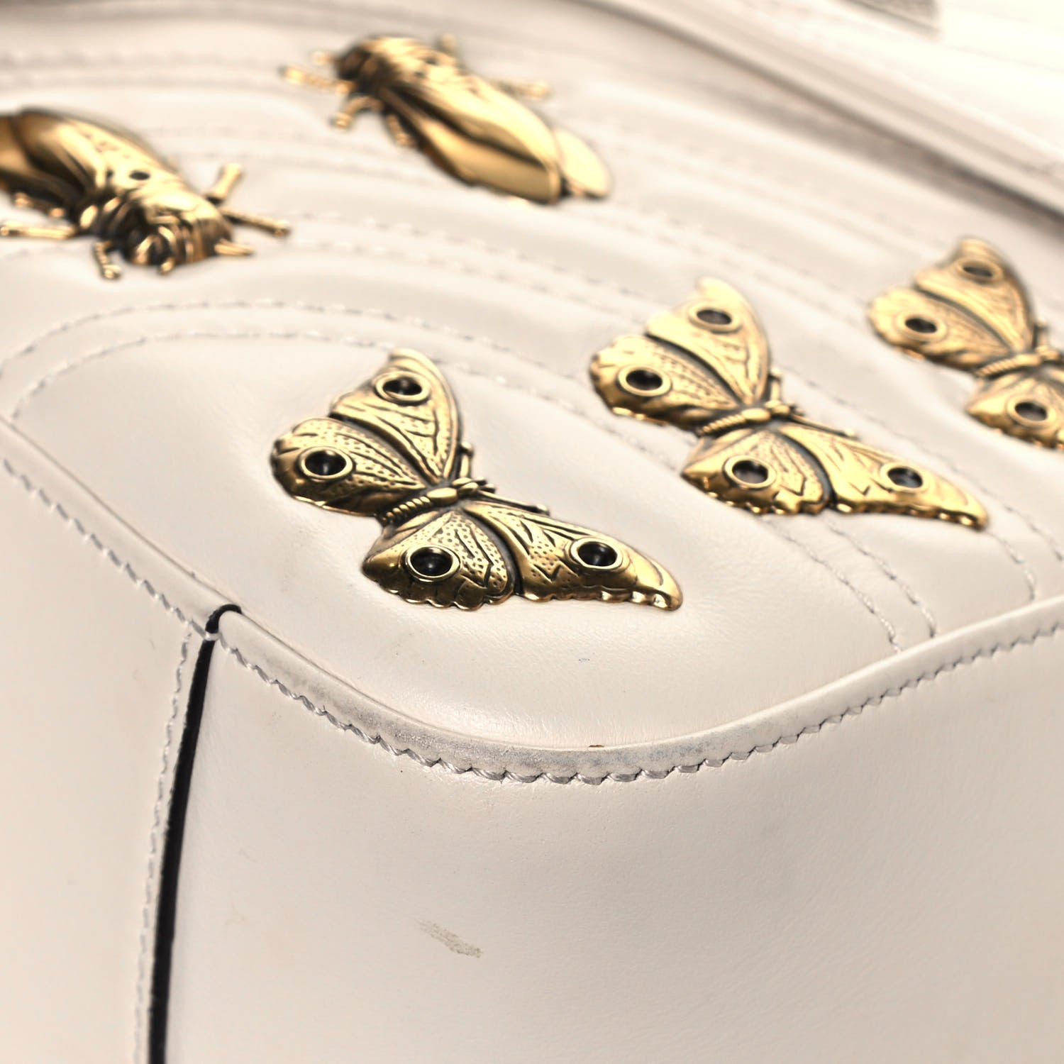 Gucci Calfskin Matelasse Animal Studs Medium GG Marmont Shoulder Bag Mystic White 10 of 20