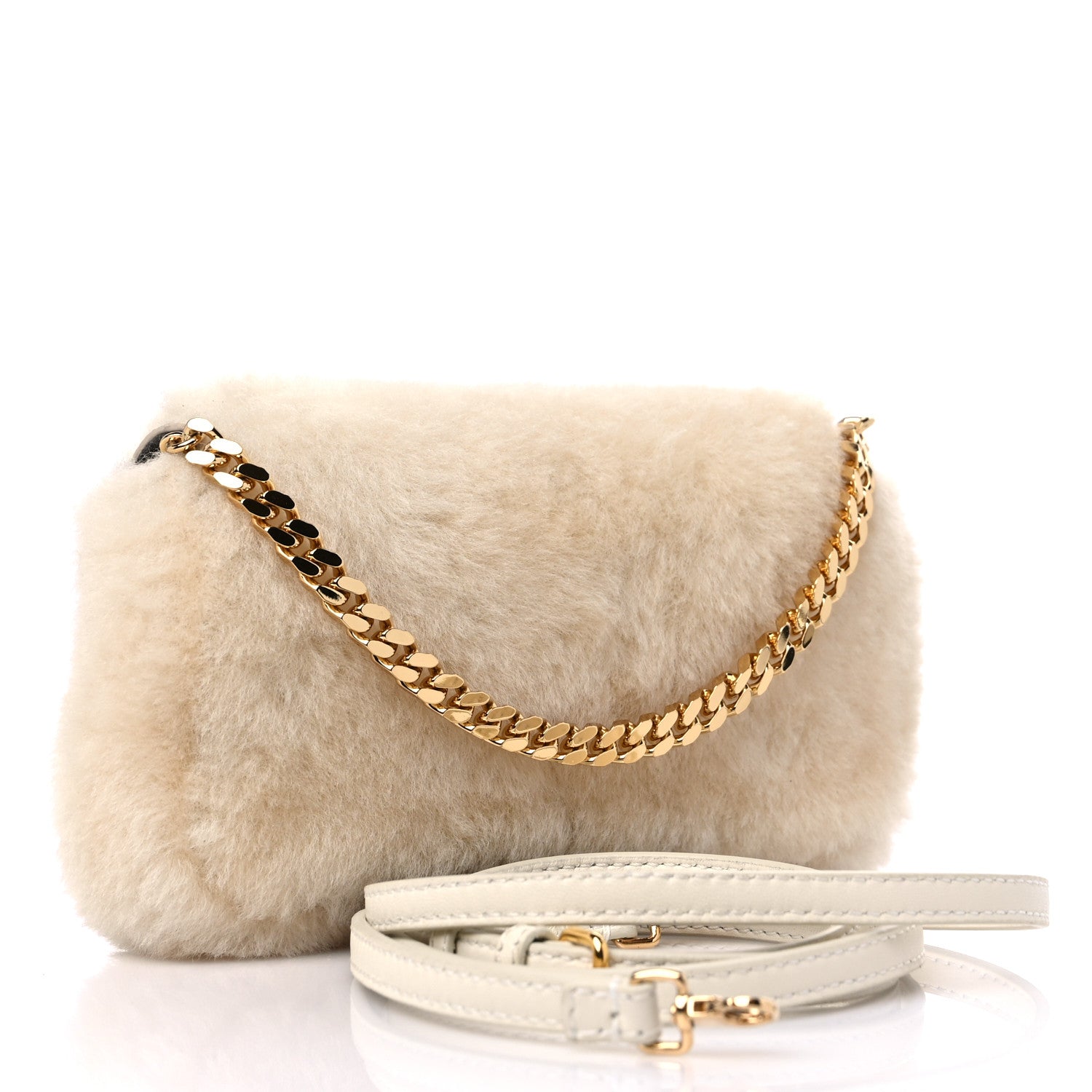 Fendi Shearling Shiny Nappa Micro Baguette Latte Panna 3 of 9