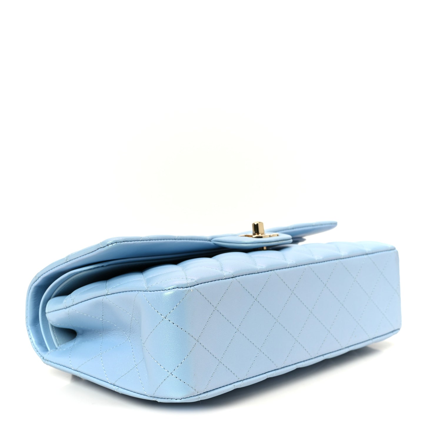 Iridescent Lambskin Quilted Medium Double Flap Light Blue
