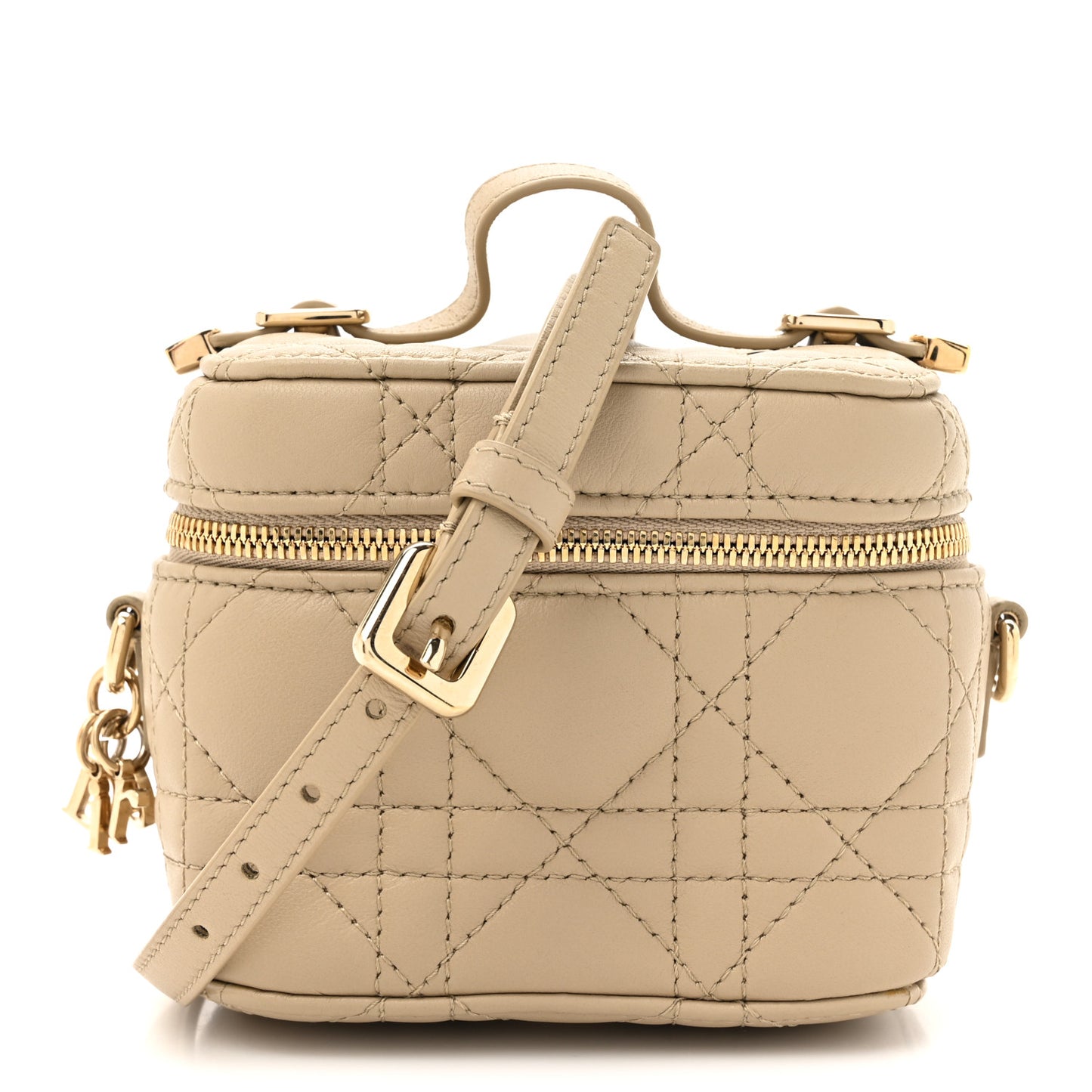 Lambskin Cannage Micro Lady Dior Vanity Case Beige