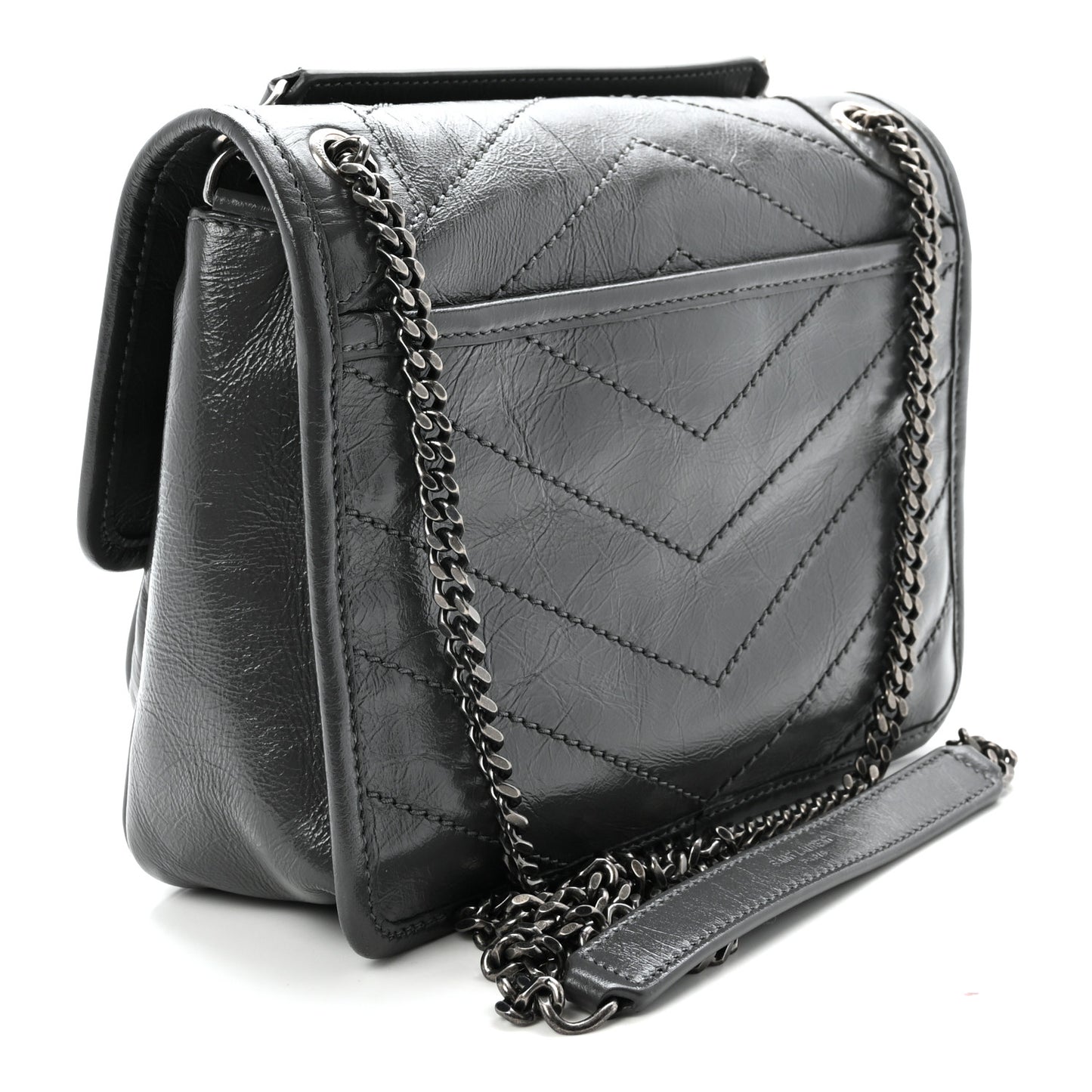 Crinkled Calfskin Matelasse Monogram Baby Niki Chain Satchel Storm