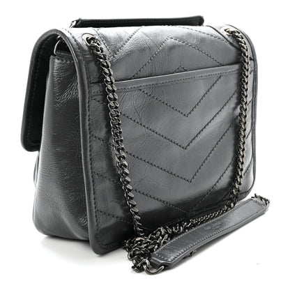 Saint Laurent Crinkled Calfskin Matelasse Monogram Baby Niki Chain Satchel Storm 3 of 9