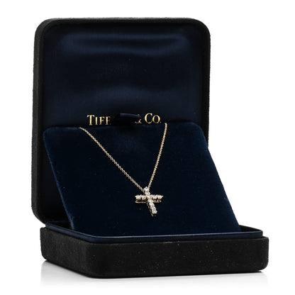 Tiffany 18K Yellow Gold Diamond Small Cross Pendant Necklace 5 of 5