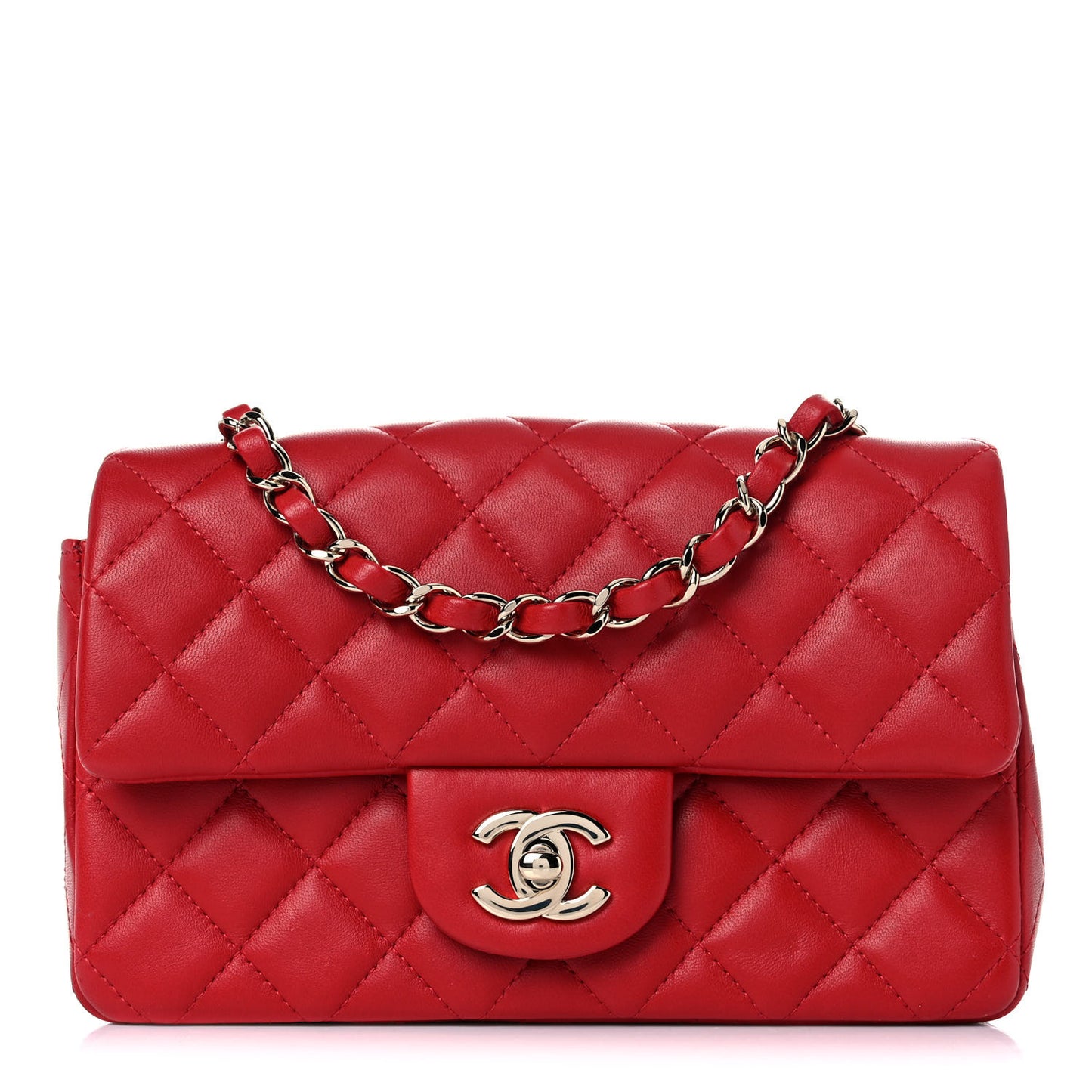 Lambskin Quilted Mini Rectangular Flap Red