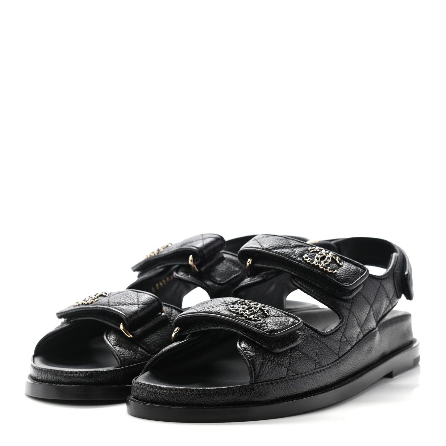 Grained Calfskin Velcro Dad Sandals 37 Black