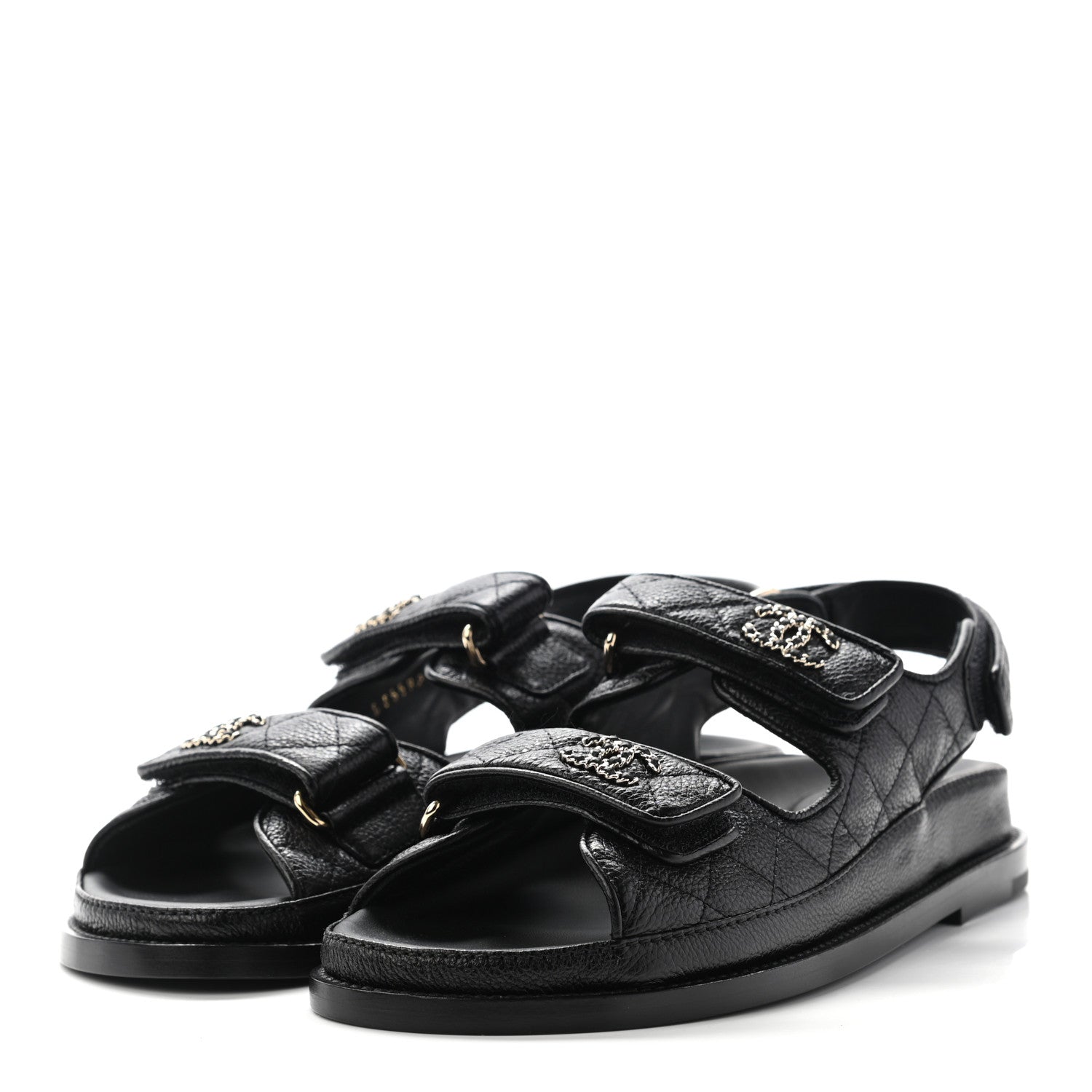 Chanel Grained Calfskin Velcro Dad Sandals 37 Black 3 of 9