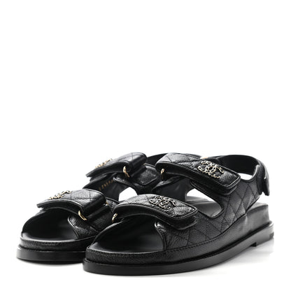 Chanel Grained Calfskin Velcro Dad Sandals 37 Black 3 of 9