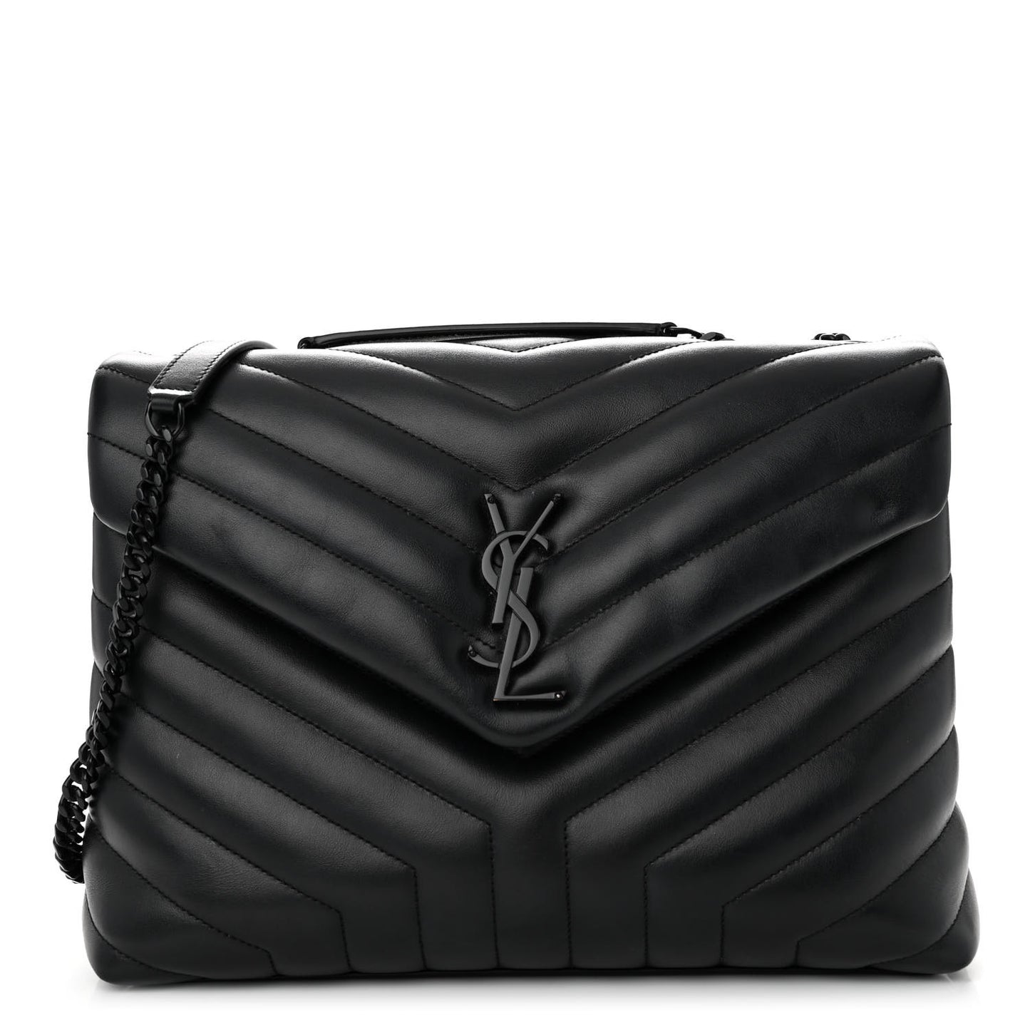 Calfskin Y Quilted Monogram Monochrome Medium Loulou Chain Satchel Black