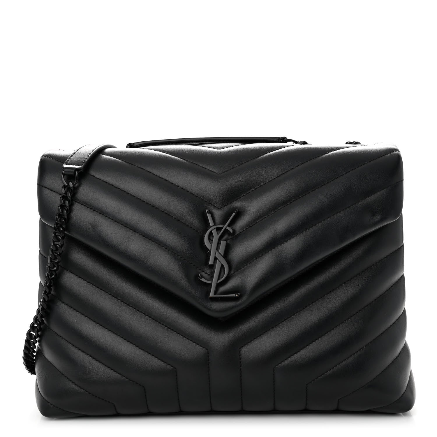 Saint Laurent Calfskin Y Quilted Monogram Monochrome Medium Loulou Chain Satchel Black 1 of 9