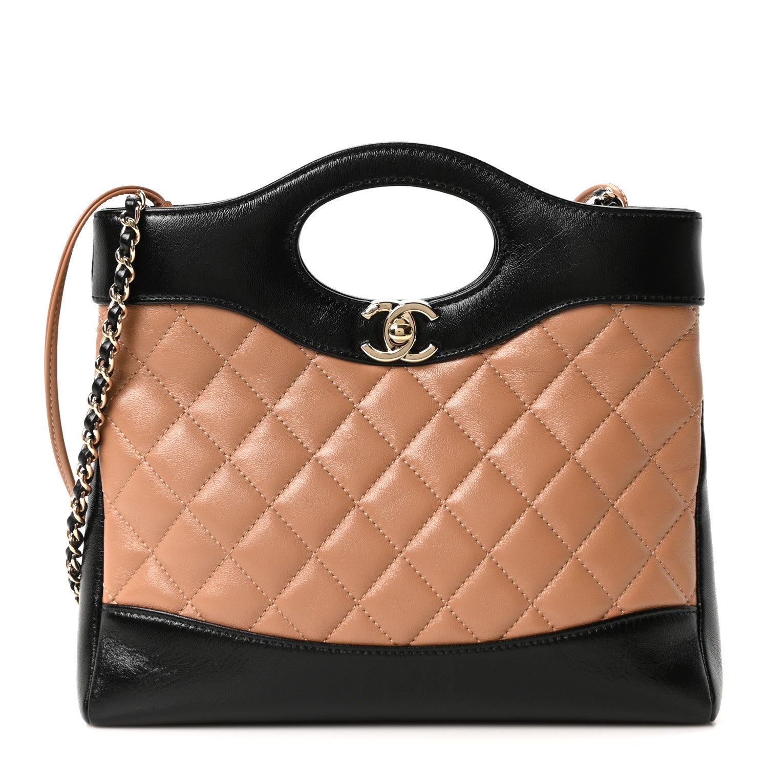 Chanel Shiny Crumpled Calfskin Quilted Mini 31 Shopping Bag Dark Beige Black 1 of 10