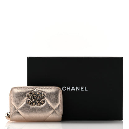 Chanel Metallic Lambskin Quilted Chanel 19 Zip Around Coin Purse Wallet Gold 13 of 13