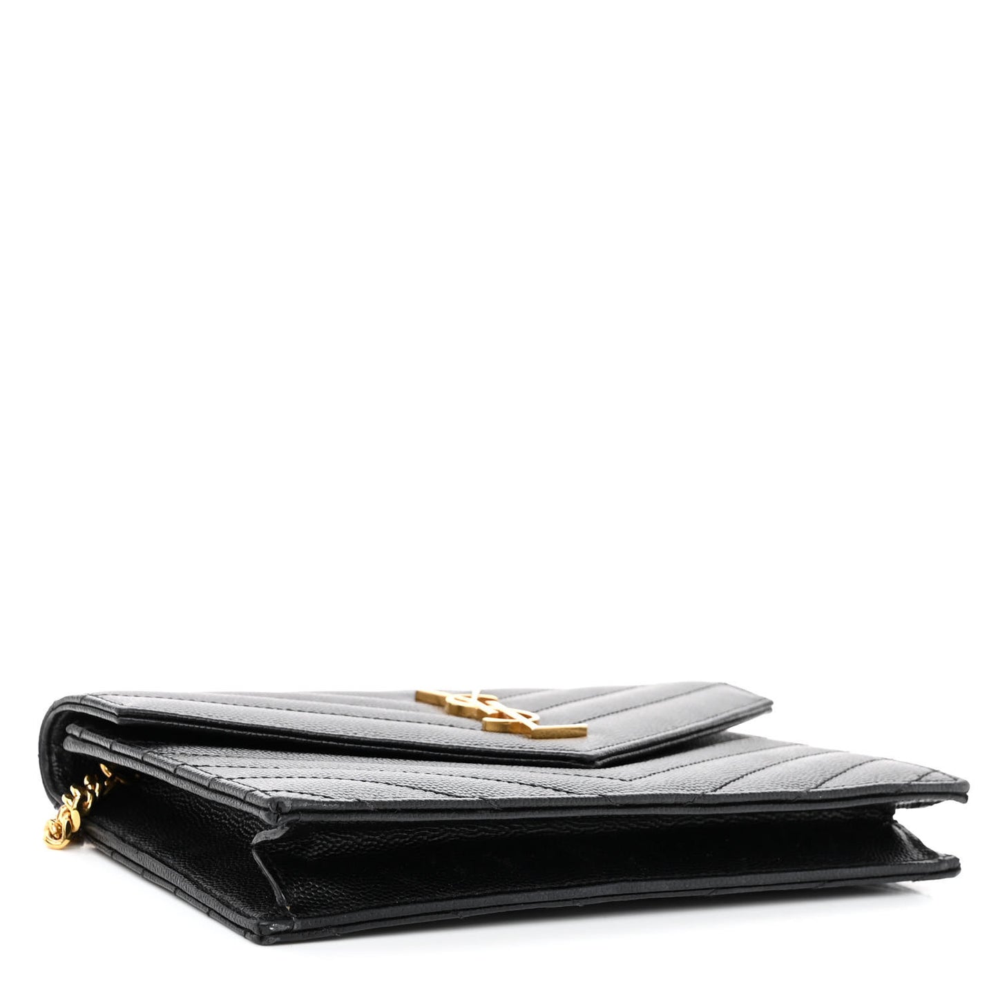 Grain De Poudre Matelasse Chevron Monogram Envelope Chain Wallet Black